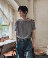 キンズマッスルフィットショルダーヘンリーネック半袖ニット