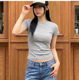 ストレッチコットンスリムショートスリーブTシャツ メランジ