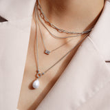 シルバーシェルパールドロップペンダントロジウムメッキ+925シルバーネックレスN069-05H
