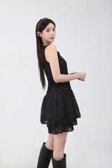 Double Frill Sleeveless Onepiece_black