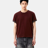 Rolled-Sleeve Cropped Short-Sleeve T-Shirt Burgundy