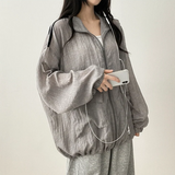 Shelly Gauze Two-Line High-Neck Zip-Up Jumper