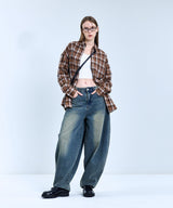87-STAN092 Vintage Forest OverFit Long-Sleeved Tartan Check Shirt