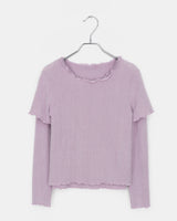 Deupin Layered Two-Way Angora Short & Long Sleeve frilled T-Shirt