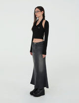 DENIM LONG SKIRT(BLACK)