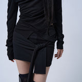OFF SHOULDER SHIRRING CUT-OUT TOP (BLACK)