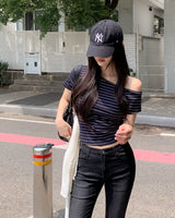 LUK ストライプアンバランシードTシャツ