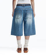 Cross Stud Denim Bermuda Pants - Light Blue