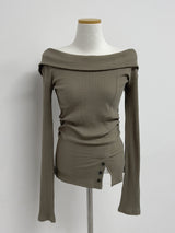 Slit Ribbed Off-Shoulder T-Shirt