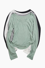 Summer U-neck Ribbed Long Sleeve
