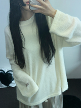 PATCH 🤎 LOOSE GIRLY OVER KNIT 🧸🤍🤎🖤4COLOR