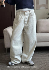Button cotton wide pants(4color)