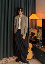 check collar blouson 2COLOR