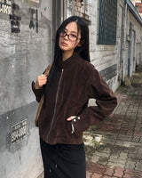 Apit Suede High-Neck Stud Seam Long Sleeve Jacket