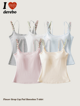 フラワーストラップキャップパッドノースリーブTシャツ