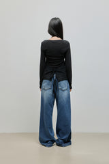 Wide Button Denim Pants