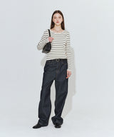 ROUND NECK STRIPED RIBBED KNIT_IVORY