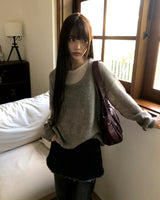 Mishu Color-Block Layered Loose-Fit Long Sleeve Knit