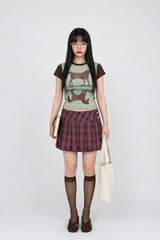 DOUBLE BUCKLE PLAID CHECK PLEATS SKIRT (2COLORS!)