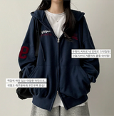 Moco Number Patch Embroidery Overfit Two Way Hooded Zip-Up