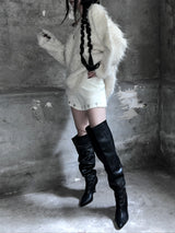 studded faux fur banded shorts (2color)