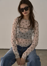 フラワープリントメッシュTシャツ_ホワイト