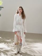 Cotton Embroidered Lace Flower Beads Romantic Dress