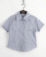 Hashi Western Striped Pocket Cropped Short Sleeve Shirt