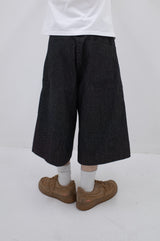 Side Slit Bermuda Denim Pants Black