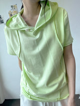 Even Halter Neck Hooded Button Loose Fit T-Shirt 4color