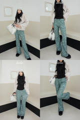 グリーンプリントバンディングロングパンツ