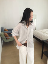 Enz Overfit Sheer Stripe Shirt (3c)