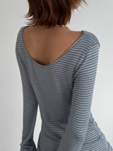 [prts made] ソフトタッチボートネックロングスリーブTシャツ (blue stripe)