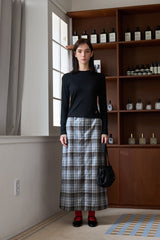 CHECK SLIT LONG SKIRT GRAY