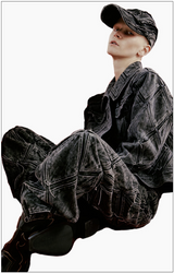 DIAMOND PATCH WASHING BLACK DENIM PANTS