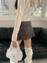 ラップチェックプリーツミニスカート