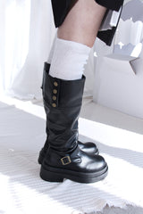 Buckle Leather Half Middle Boots