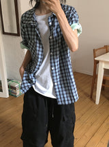 [unisex] Module Loose-Fit Check Short Sleeve Shirt