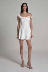 Whipped Frill Lace Dress, White