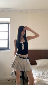 Center ribbon slit sleeveless top