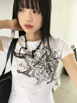 Doodle tattoo printing slim short sleeve t-shirt
