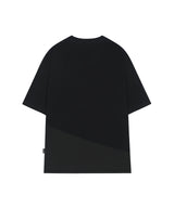 メッシュカットカバーステッチオーバーフィットTシャツ -ブラック