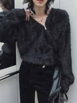 Unbalanced angora zipper knit