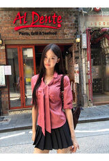 Red checkered scarf French shirt