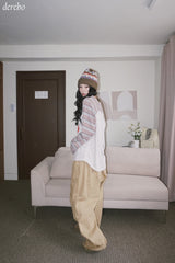 Checkered layered wide banding pants