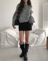 Mitsu Damage Back Pocket Mini Skirt