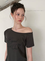 [ORIGINAL] Focus Off-shoulder Glitter Short Sleeve T-Shirt