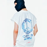 [UNISEX] WORLD PEACE オーバーサイズローエッジスリーブレスTシャツ（ホワイト）
