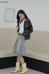 midi medium blue pleats skirt