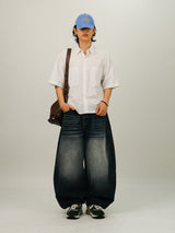SS Wide Balloon Banding Denim Pants